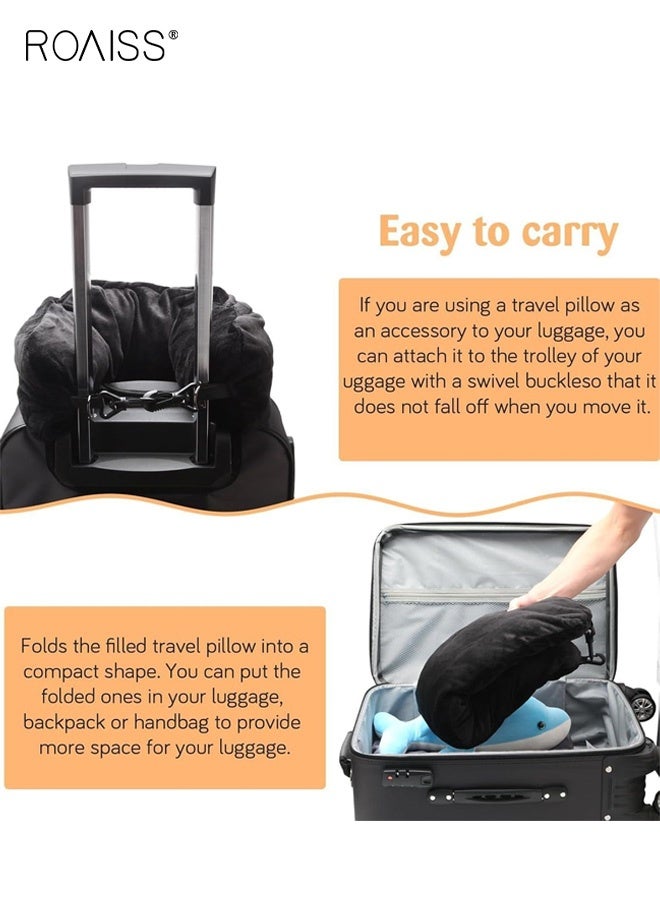 roaiss Unisex Airplane Car Travel Headrest Soft Plush Stuffed Luggage Pillowcase with Shoulder Straps Multi-functional Outdoor U-Shaped Lightweight Portable Headrest Black - Image 4
