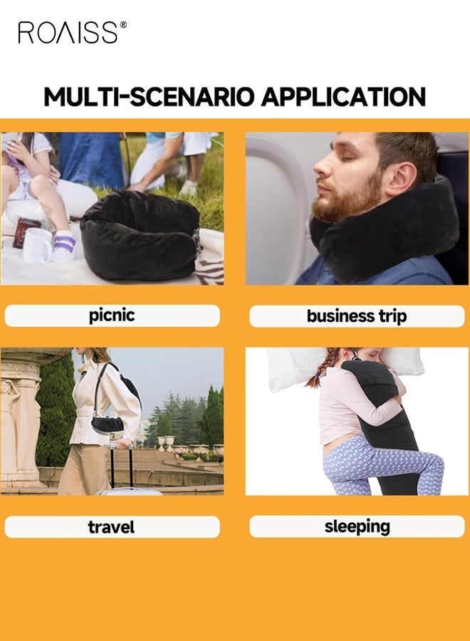 roaiss Unisex Airplane Car Travel Headrest Soft Plush Stuffed Luggage Pillowcase with Shoulder Straps Multi-functional Outdoor U-Shaped Lightweight Portable Headrest Black - Image 5