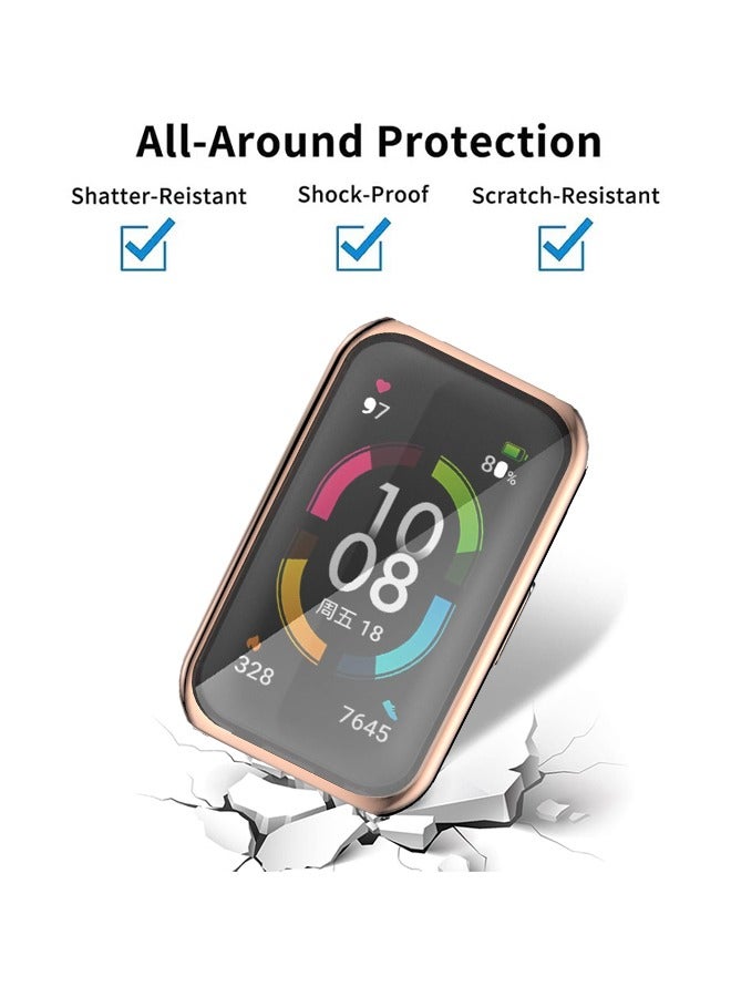 HY [2 Pack] Protective Cover compatible with HUAWEI Band 6/HUAWEI Band 7 Case, TPU Case with Screen Protector, [Anti-Scratch] Drop-Proof Waterproof Silicone TPU Cover( Rose Gold+Clear)  - Image 3