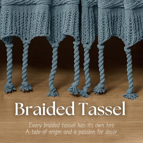 DOWN HOME Boho Knitted Chenille Blanket with Tassels - Lightweight & Soft All-Season Throw - 3D Classic Pattern for Living Room Bedroom Couch, Celestial Blue, Throw 50"x60" - Image 5