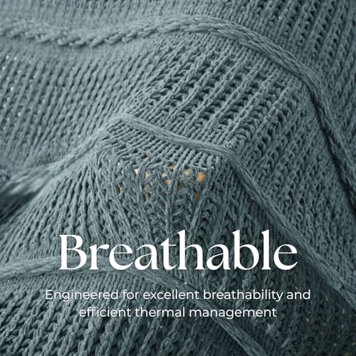 DOWN HOME Boho Knitted Chenille Blanket with Tassels - Lightweight & Soft All-Season Throw - 3D Classic Pattern for Living Room Bedroom Couch, Celestial Blue, Throw 50"x60" - Image 4