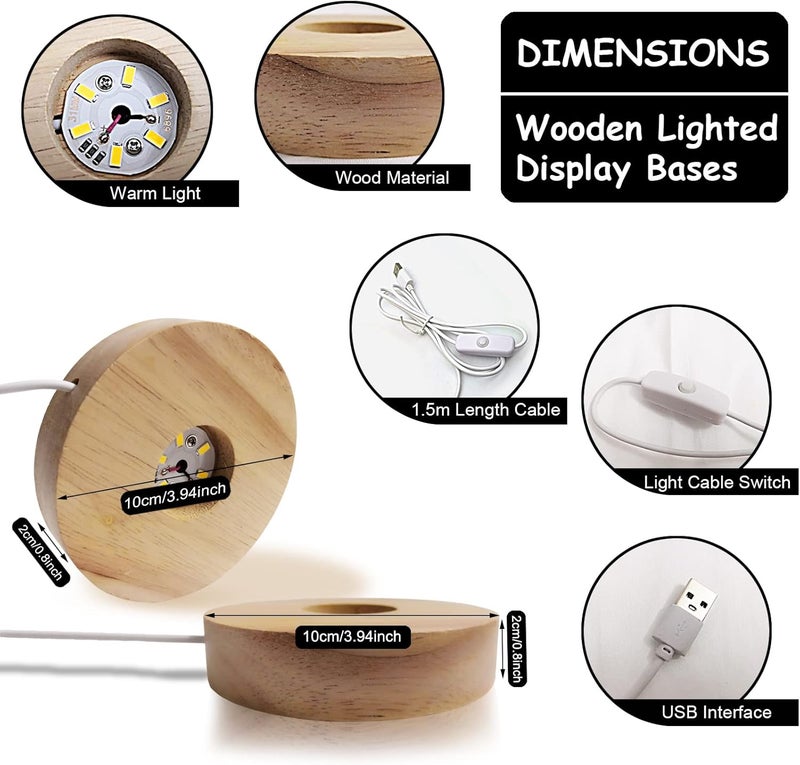Voaesdk 2Pcs Wood LED Lights Display Bases 3.94 Inch Wooden Lamp Holders Wood Lighted Base Stand for 3D Laser Crystal Glass Resin Art Sphere Cylinder Cube Paperweights - Image 3