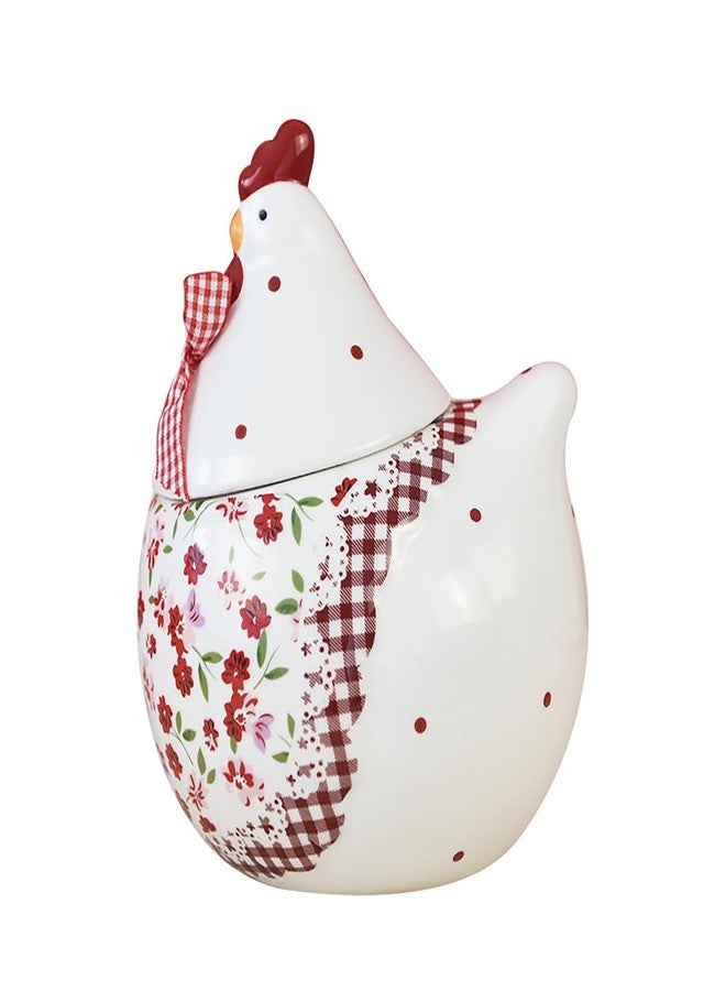 Bicuzat Rural Chicken and Flower Pattern Ceramic Easter Sugar Canister Rooster Hen Cookie Jar Ceramic Storage Jar Food Storage Can with Airtight Lid-Red-35 OZ - Image 1