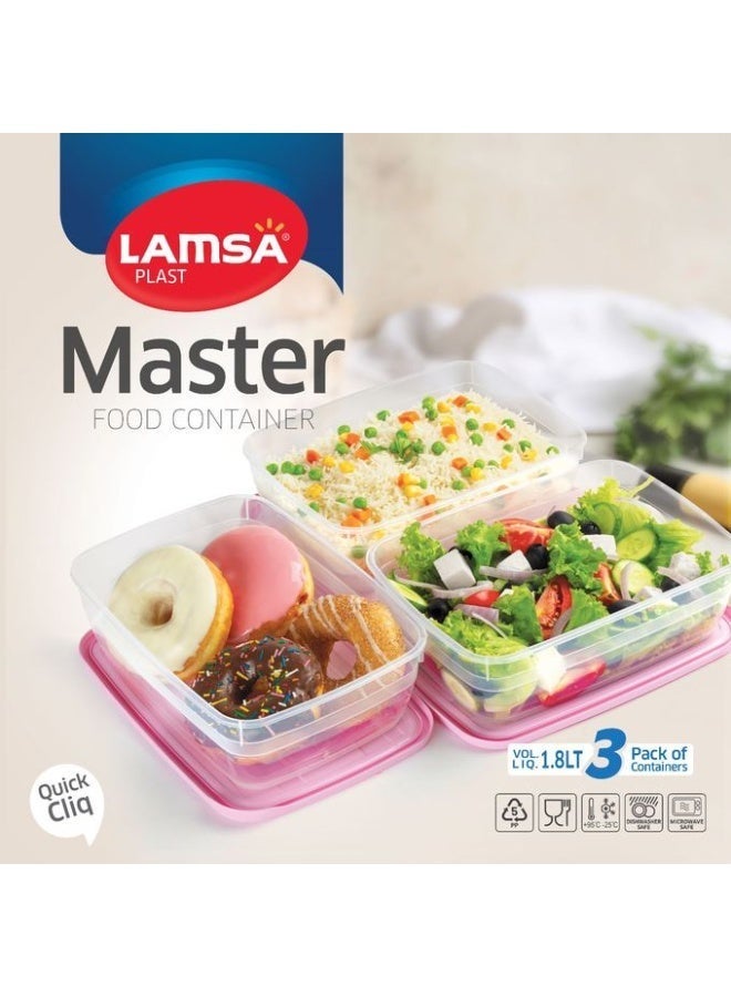 Lamsa Plast food container with lid refrigerator, dishwasher and safe set of 3-1.8 lit - multicolor - Image 1