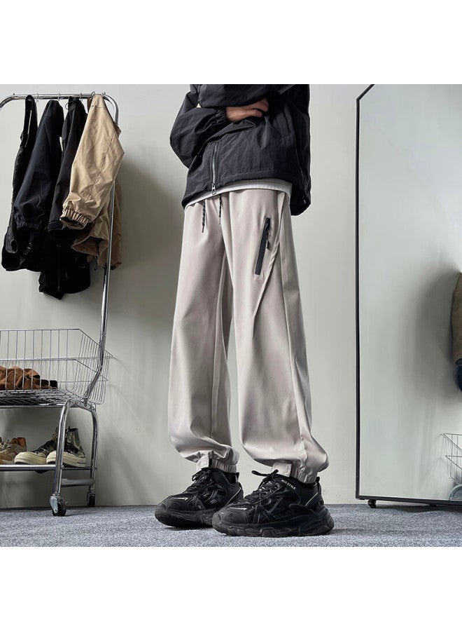 Dingfengbaoluo Outdoor Casual Pants For Men, Autumn Workwear Sports Joggers, Loose-fitting Versatile Solid Color Trousers Yx01 Off-white 2XL - Image 3
