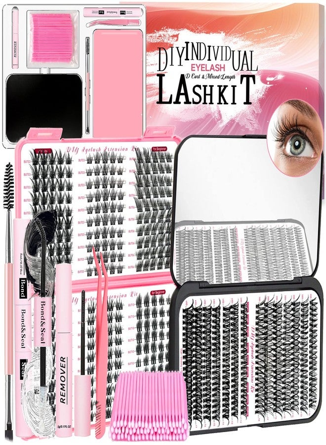 QUKLOGEN DIY Wispy Lash Extension Kit 570Pcs D Curl 6 styles Individual Lash Clusters Eyelash Extension with Lash Bond and Seal,Quick Glue Remover Tweezers Eyelash Brush Mini Applicator - Image 1
