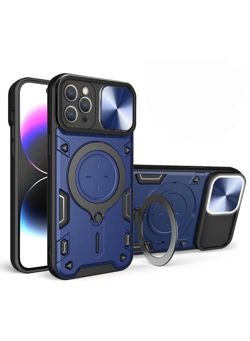 شيلد ايجيبت لهاتف ايفون 12 برو ماكس (iPhone 12 Pro Max) جراب حماية مع باب جرار لحماية عدسة  الكاميرا المدرعة مدمج بزاوية 360 درجة - (ازرق)