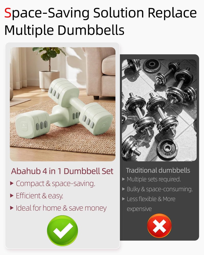 Abahub Dumbbell Set for Home Gym, 4 in 1 Adjustable Weights Dumbbells Set for Women, 11LB, Green - Image 5