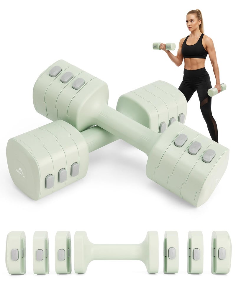 Abahub Dumbbell Set for Home Gym, 4 in 1 Adjustable Weights Dumbbells Set for Women, 11LB, Green - Image 1