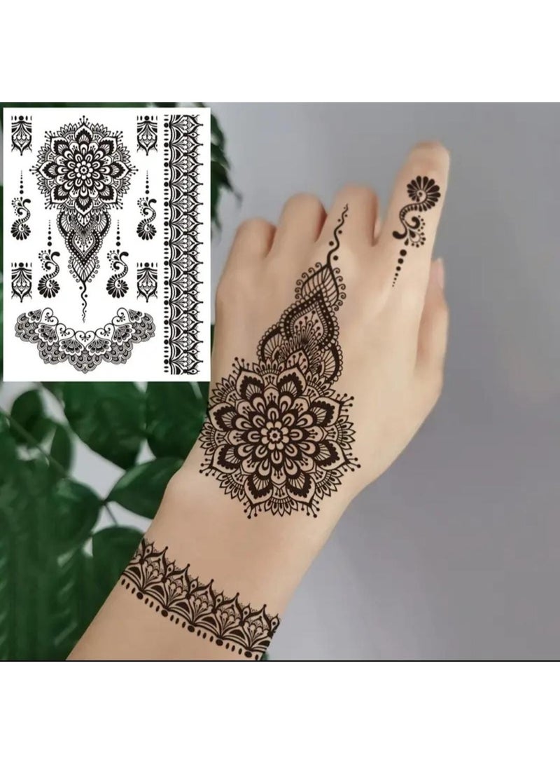 بوليريوس وشم مؤقت بنقشة الدانتيل الأسود – تصميم زهري أنيق لليد والذراع، سهل التطبيق ومثالي للمهرجانات والحفلات - Image 1