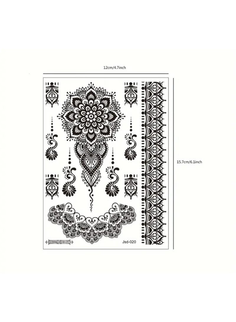 بوليريوس وشم مؤقت بنقشة الدانتيل الأسود – تصميم زهري أنيق لليد والذراع، سهل التطبيق ومثالي للمهرجانات والحفلات - Image 4