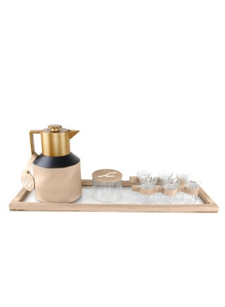 LAMSIT IBDAA Coffee Thermo Flask | Coffee and Tea Vacuum Pot - 1.0 Litre Dallah Arabic Carafe – Drink Cups – Leather Hospitality Set - Heat Insulated Dalla (Beige, Set of tea with rectangular tray) - pzsku/Z822A43B32FA399525C57Z/45/_/1725451458/83ca9a66-d0ec-44c2-bac9-ba90fadb5e48