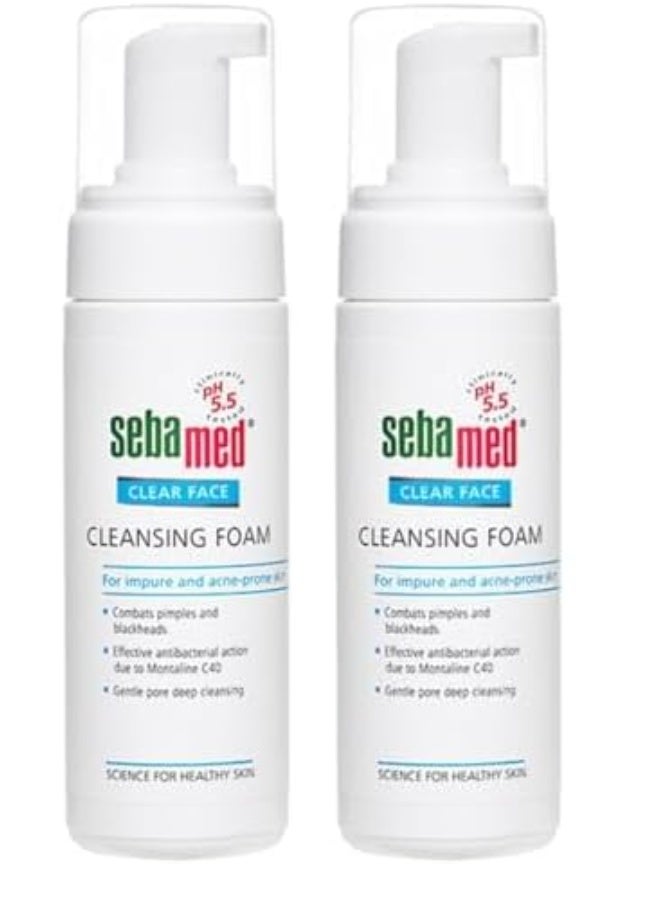 Sebamed Clear Face Cleansing Foam| pH 5.5 | Combats pimples with Montaline C40 | Deep pore cleansing | Dermatologically & clinically tested | 150ml (Pack of 2) - Image 1