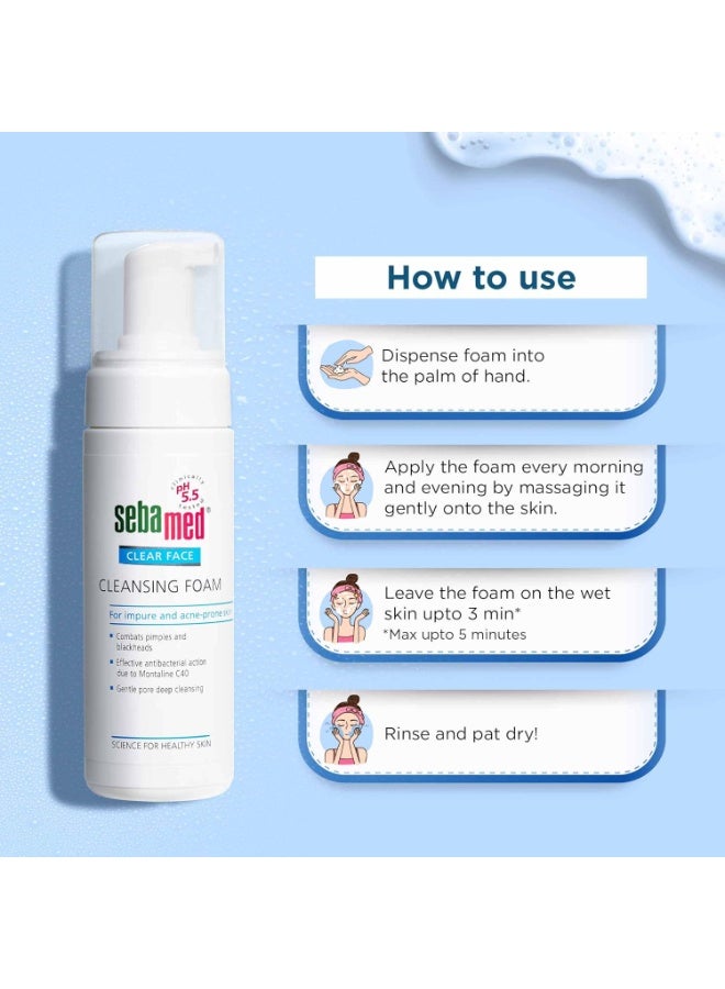 Sebamed Clear Face Cleansing Foam| pH 5.5 | Combats pimples with Montaline C40 | Deep pore cleansing | Dermatologically & clinically tested | 150ml (Pack of 2) - Image 2