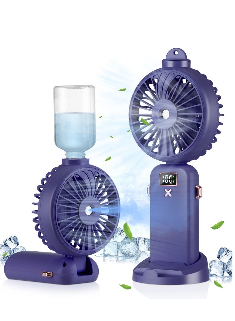 SYOSI - 3 in 1 Handheld Fan with Water Mist Spray, Mini USB Portable Fan with Rechargeable 4000mAh Battery, Powerful Hand Held Fan with 5 Speeds, Compact and Travel Friendly, Blue USB Desk Fan for Holidays - Image 1