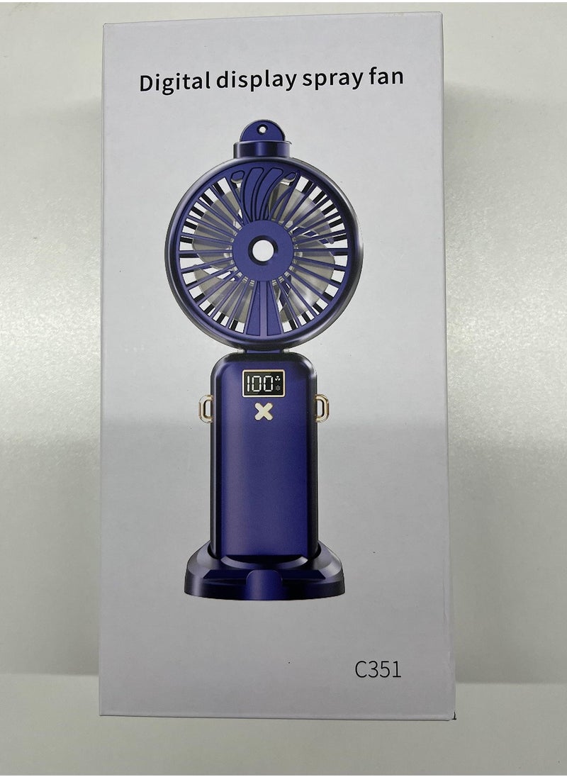 SYOSI - 3 in 1 Handheld Fan with Water Mist Spray, Mini USB Portable Fan with Rechargeable 4000mAh Battery, Powerful Hand Held Fan with 5 Speeds, Compact and Travel Friendly, Blue USB Desk Fan for Holidays - Image 1