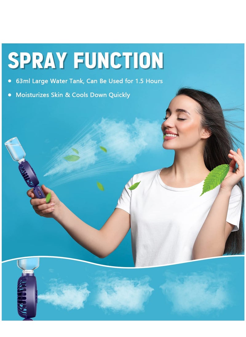 SYOSI - 3 in 1 Handheld Fan with Water Mist Spray, Mini USB Portable Fan with Rechargeable 4000mAh Battery, Powerful Hand Held Fan with 5 Speeds, Compact and Travel Friendly, Blue USB Desk Fan for Holidays - Image 1