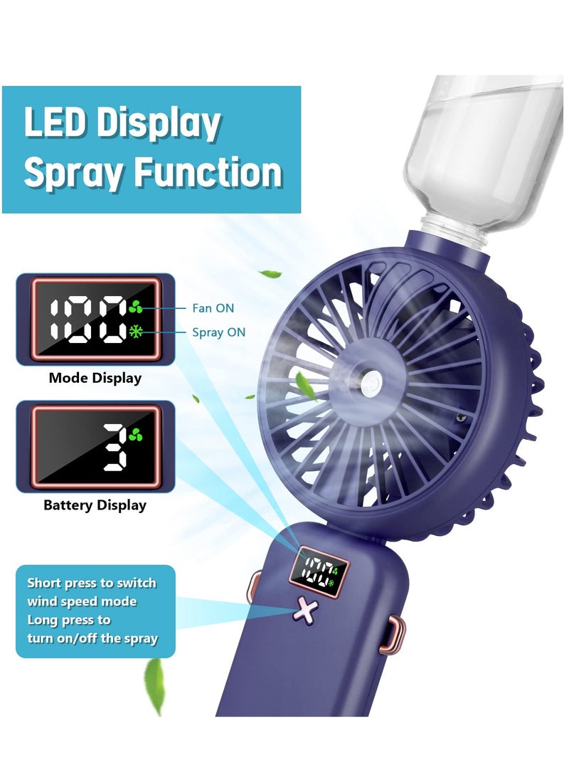 SYOSI - 3 in 1 Handheld Fan with Water Mist Spray, Mini USB Portable Fan with Rechargeable 4000mAh Battery, Powerful Hand Held Fan with 5 Speeds, Compact and Travel Friendly, Blue USB Desk Fan for Holidays - Image 1