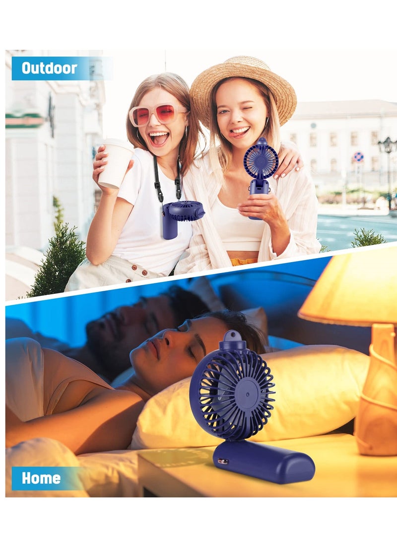 SYOSI - 3 in 1 Handheld Fan with Water Mist Spray, Mini USB Portable Fan with Rechargeable 4000mAh Battery, Powerful Hand Held Fan with 5 Speeds, Compact and Travel Friendly, Blue USB Desk Fan for Holidays - Image 1