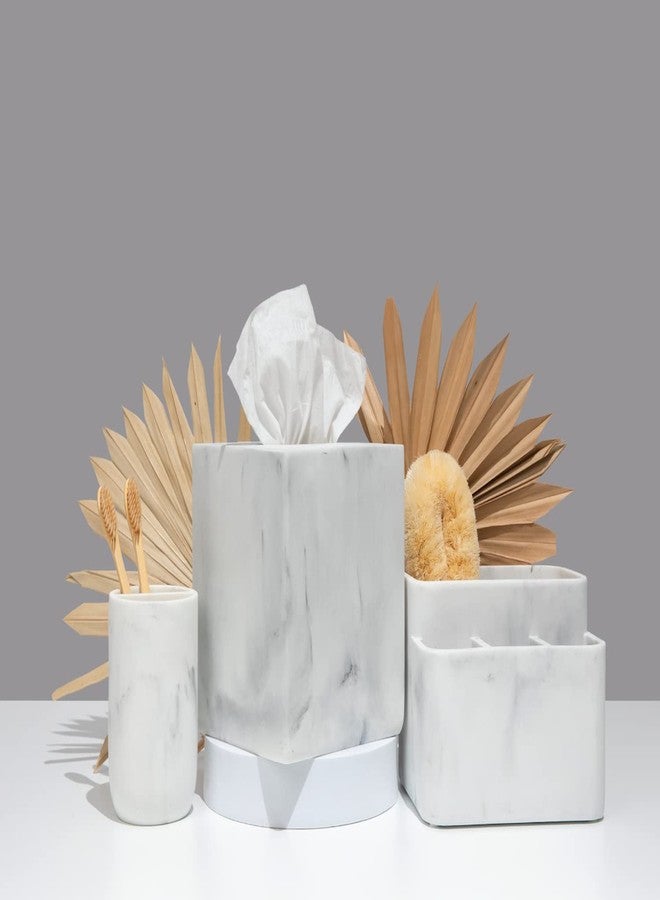 Essentra Home White Marble Toothbrush Holder | Small Toothbrush & Toothpaste Organizer | Blanc Collection - Image 5