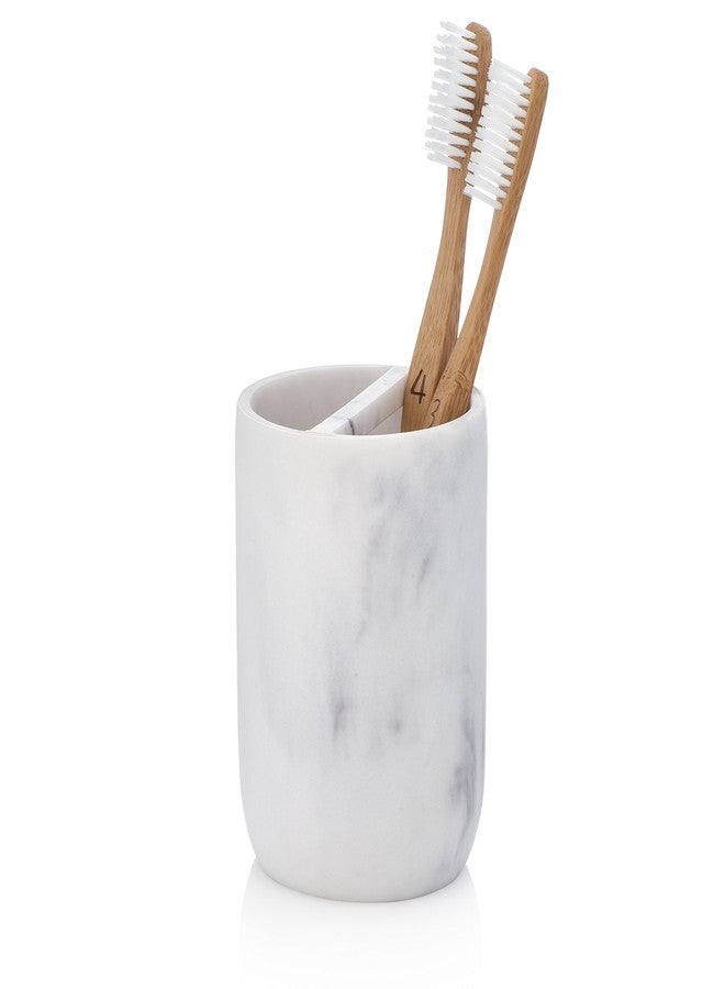 Essentra Home White Marble Toothbrush Holder | Small Toothbrush & Toothpaste Organizer | Blanc Collection - Image 1