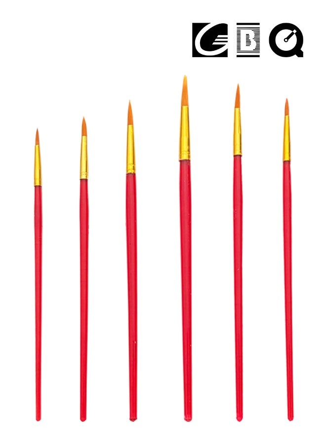 GBQ - 6pcs Artist Detail Brush Set Red Art Supplies - Image 1