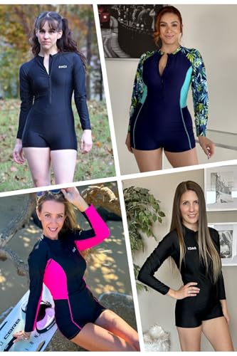 Daci Women Long Sleeve Rash Guard One Piece Boyleg Swimsuit Zipper Surfing Bathing Suit UPF 50+ Black S - Image 5