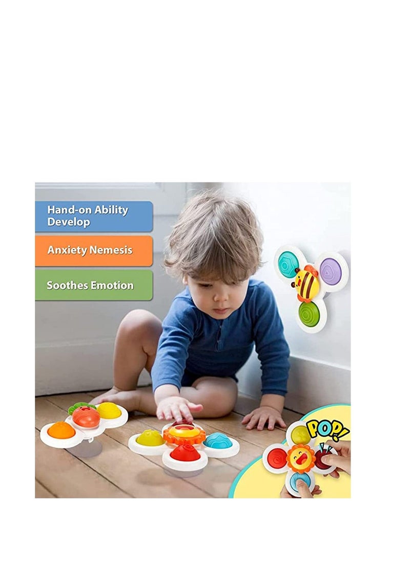 Generic - 3 Pcs Suction Cup Spinner Toys, Spinners Dimple Toy w/ Pop Fidget Function, Push Pop Bubble Sensory Rotating Fun, Ideal, Anxiety, Dining, Fidget Toy for Girls Boys - Image 1