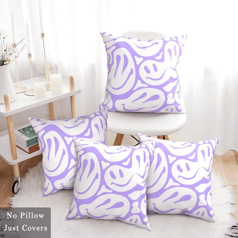 Pecfamly Pecfamly Preppy Pillows - Preppy Room Decor - Girls Bedroom Decor - Preppy Throw Pillows - Smile Face Pillow - Smile Face Decor - Purple Room Decor Preppy - Purple Bedroom Decor (Just Covers)  - Image 5