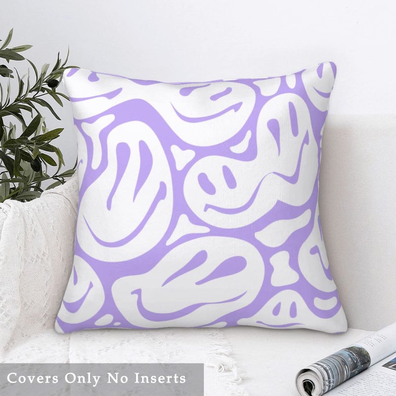 Pecfamly Pecfamly Preppy Pillows - Preppy Room Decor - Girls Bedroom Decor - Preppy Throw Pillows - Smile Face Pillow - Smile Face Decor - Purple Room Decor Preppy - Purple Bedroom Decor (Just Covers)  - Image 4