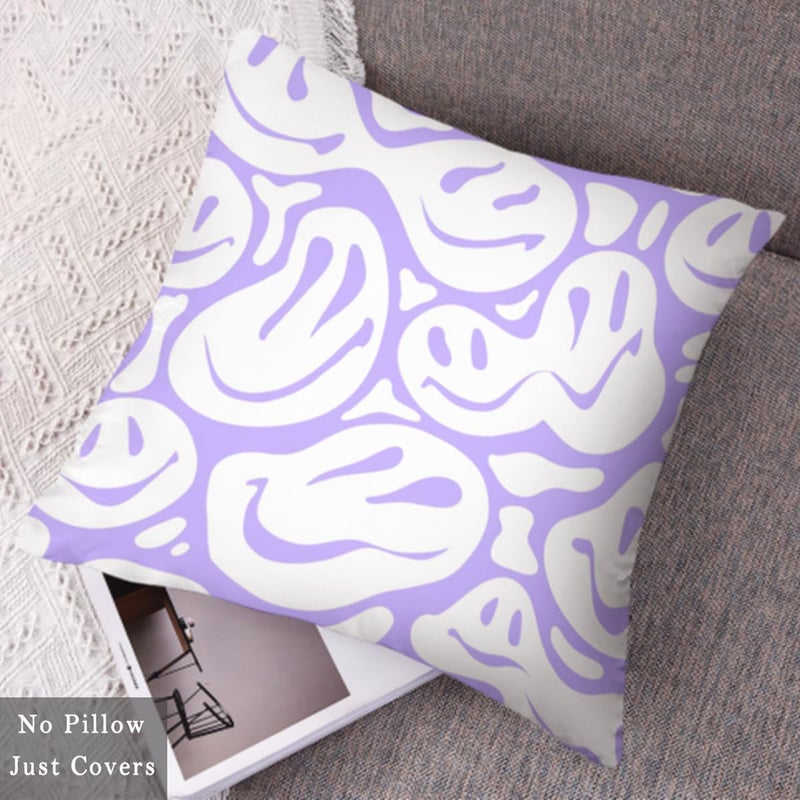 Pecfamly Pecfamly Preppy Pillows - Preppy Room Decor - Girls Bedroom Decor - Preppy Throw Pillows - Smile Face Pillow - Smile Face Decor - Purple Room Decor Preppy - Purple Bedroom Decor (Just Covers)  - Image 3