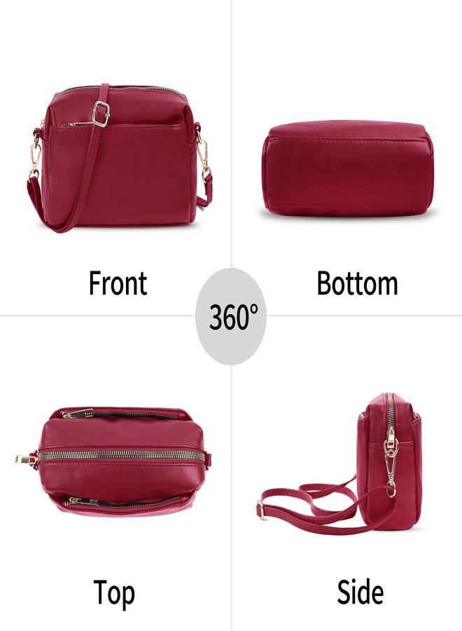 VOROLO Crossbody Bag Small Leather Triple Zip Crossbody Purse Shoulder Bag with Ajustable Strap for Women Burgundy - Image 5