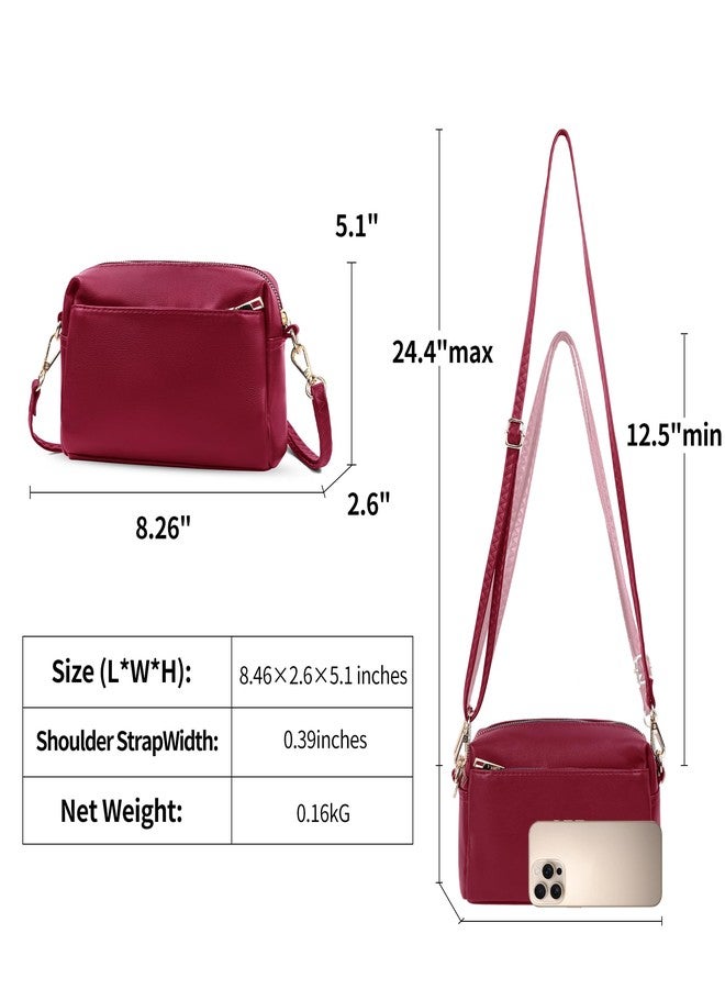 VOROLO Crossbody Bag Small Leather Triple Zip Crossbody Purse Shoulder Bag with Ajustable Strap for Women Burgundy - Image 3