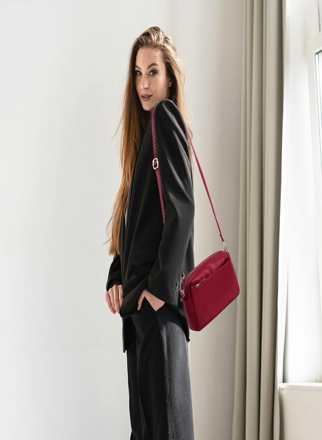 VOROLO Crossbody Bag Small Leather Triple Zip Crossbody Purse Shoulder Bag with Ajustable Strap for Women Burgundy - Image 2