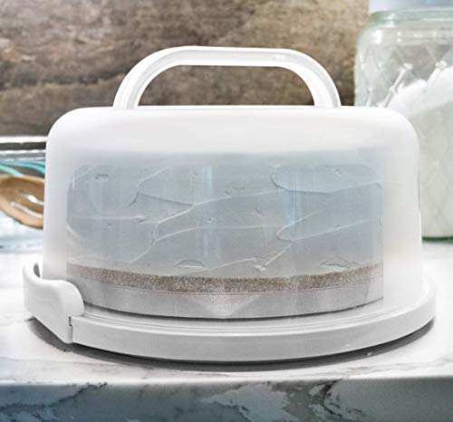 Highball  Chaser Top Shelf Elements Round Cake Carrier Two Sided Cake Holder Serves as Five Section Serving Tray, Portable Cake Stand Fits 10 inch Cake, Cake Box Comes With Handle, Cake Container Holds Pies (White) - Image 2