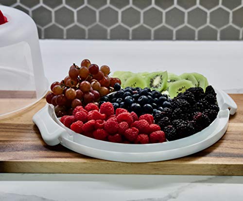 Highball  Chaser Top Shelf Elements Round Cake Carrier Two Sided Cake Holder Serves as Five Section Serving Tray, Portable Cake Stand Fits 10 inch Cake, Cake Box Comes With Handle, Cake Container Holds Pies (White) - Image 5