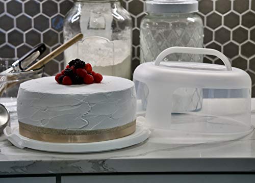 Highball  Chaser Top Shelf Elements Round Cake Carrier Two Sided Cake Holder Serves as Five Section Serving Tray, Portable Cake Stand Fits 10 inch Cake, Cake Box Comes With Handle, Cake Container Holds Pies (White) - Image 4
