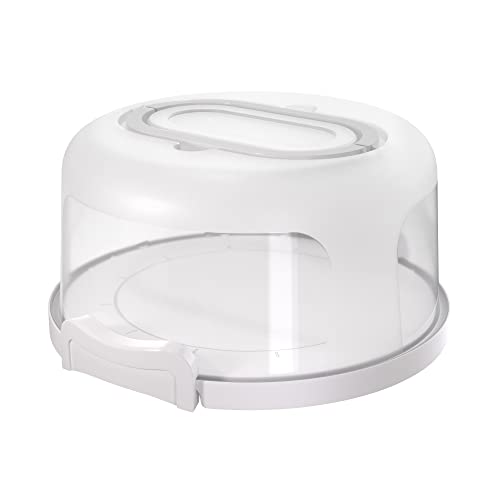 Highball  Chaser Top Shelf Elements Round Cake Carrier Two Sided Cake Holder Serves as Five Section Serving Tray, Portable Cake Stand Fits 10 inch Cake, Cake Box Comes With Handle, Cake Container Holds Pies (White) - Image 1