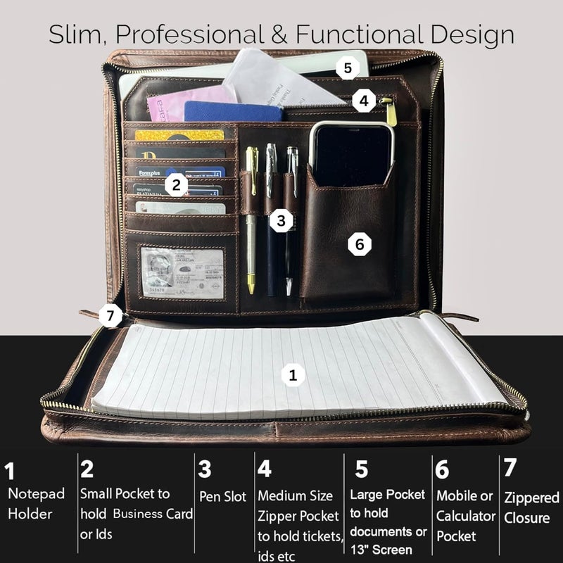 Rustic Town Leather File Folders Documents - Professional Portfolio For Interviews, Certificates, And Legal-Size Files - Document Organizer Travel Padfolio For Men & Women (Large, Dark Brown) - Image 4