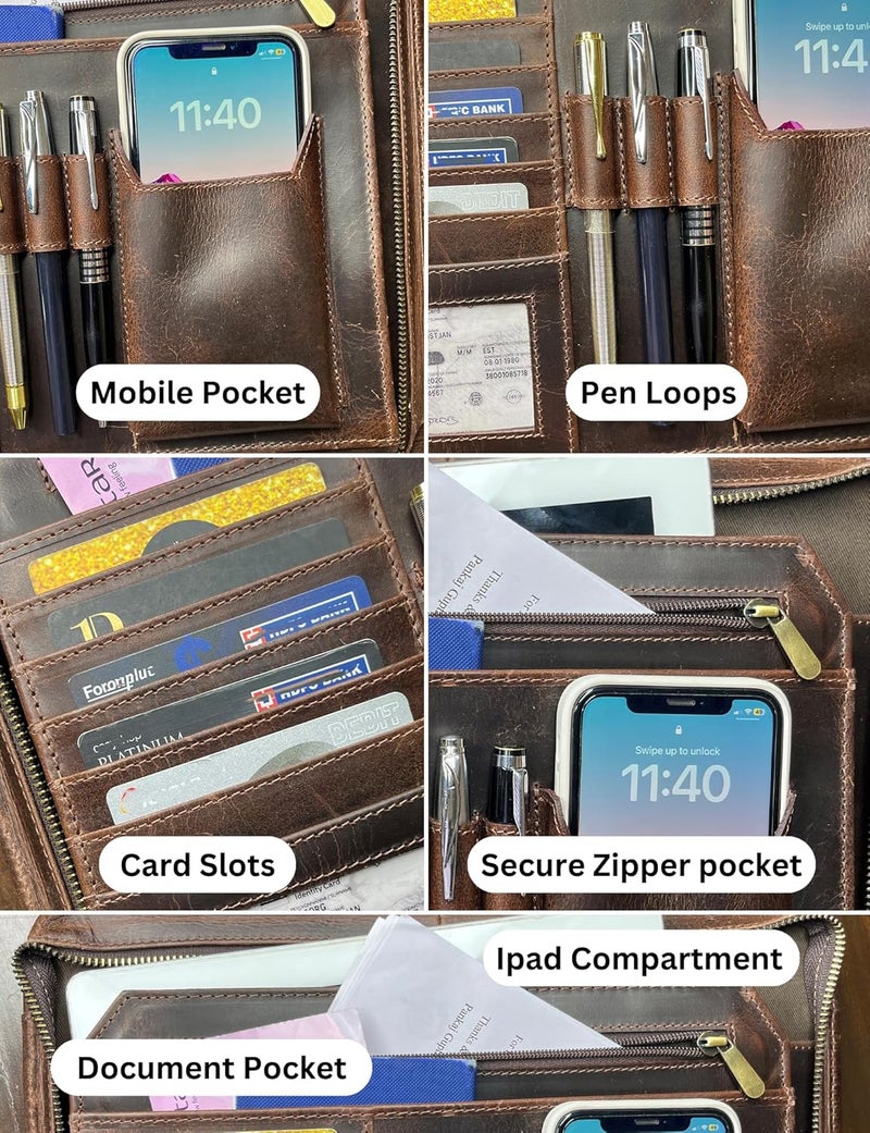 Rustic Town Leather File Folders Documents - Professional Portfolio For Interviews, Certificates, And Legal-Size Files - Document Organizer Travel Padfolio For Men & Women (Large, Dark Brown) - Image 3