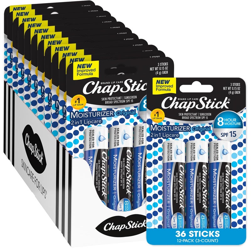 chapstick ChapStick Lip Moisturizer Original 2in1 Lipcare SPF 12 3Packs 12 Sets36 Tubes  Bulk Lip Balm New Formula 015 Oz Ea
