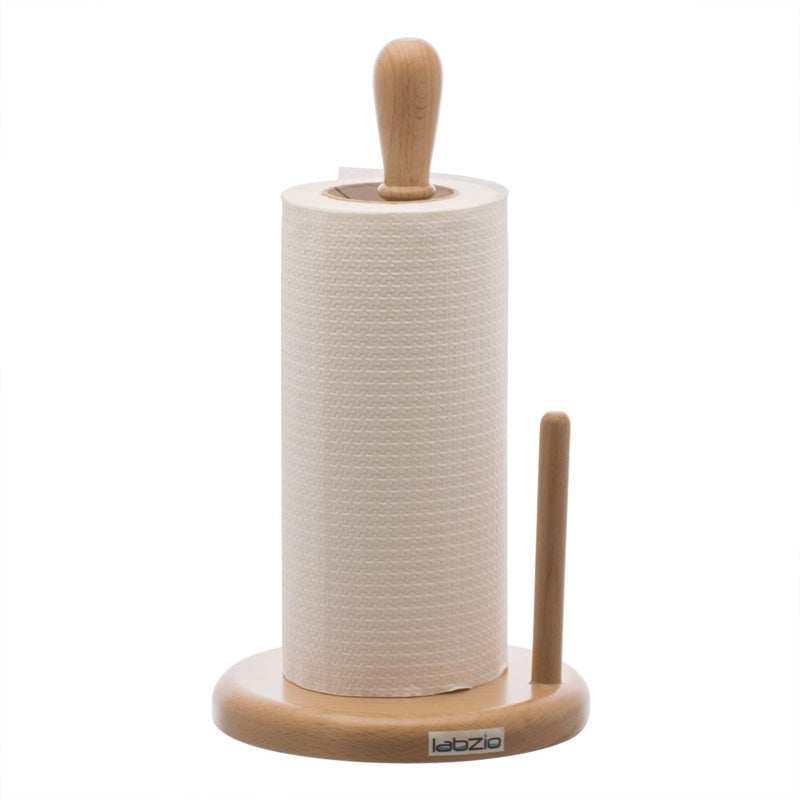 Labzio Home Paper Towel Holder - Wooden Paper Roll Holder | Kitchen Counter Top and Dispenser for Homes, Cafes and Offices Wood - Polish | Height - 28Cm, Base Diameter - 15Cm - Image 1