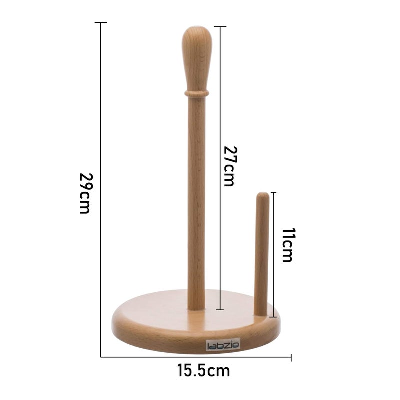 Labzio Home Paper Towel Holder - Wooden Paper Roll Holder | Kitchen Counter Top and Dispenser for Homes, Cafes and Offices Wood - Polish | Height - 28Cm, Base Diameter - 15Cm - Image 2