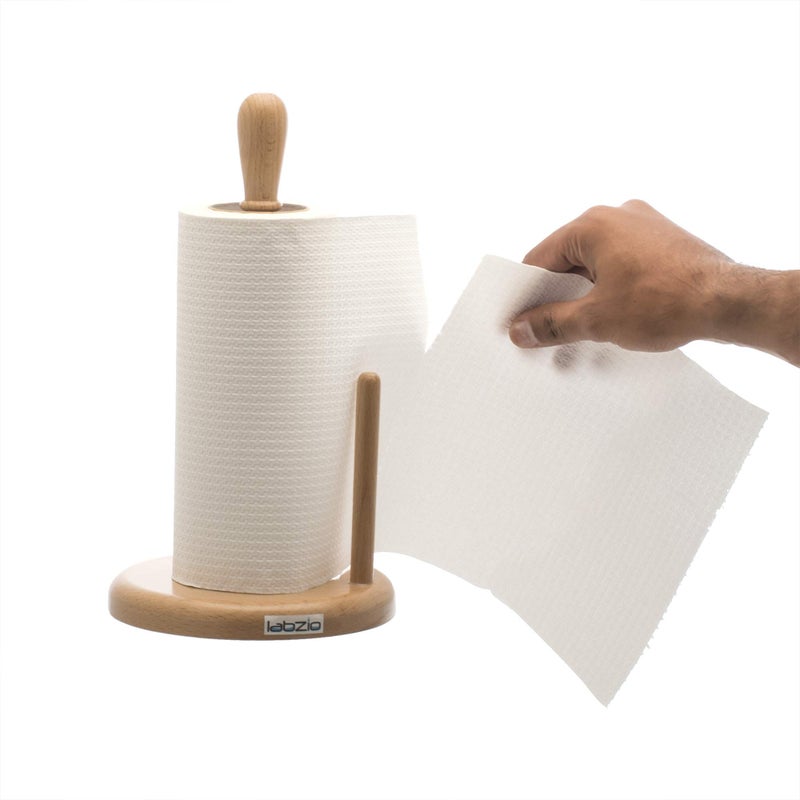 Labzio Home Paper Towel Holder - Wooden Paper Roll Holder | Kitchen Counter Top and Dispenser for Homes, Cafes and Offices Wood - Polish | Height - 28Cm, Base Diameter - 15Cm - Image 3