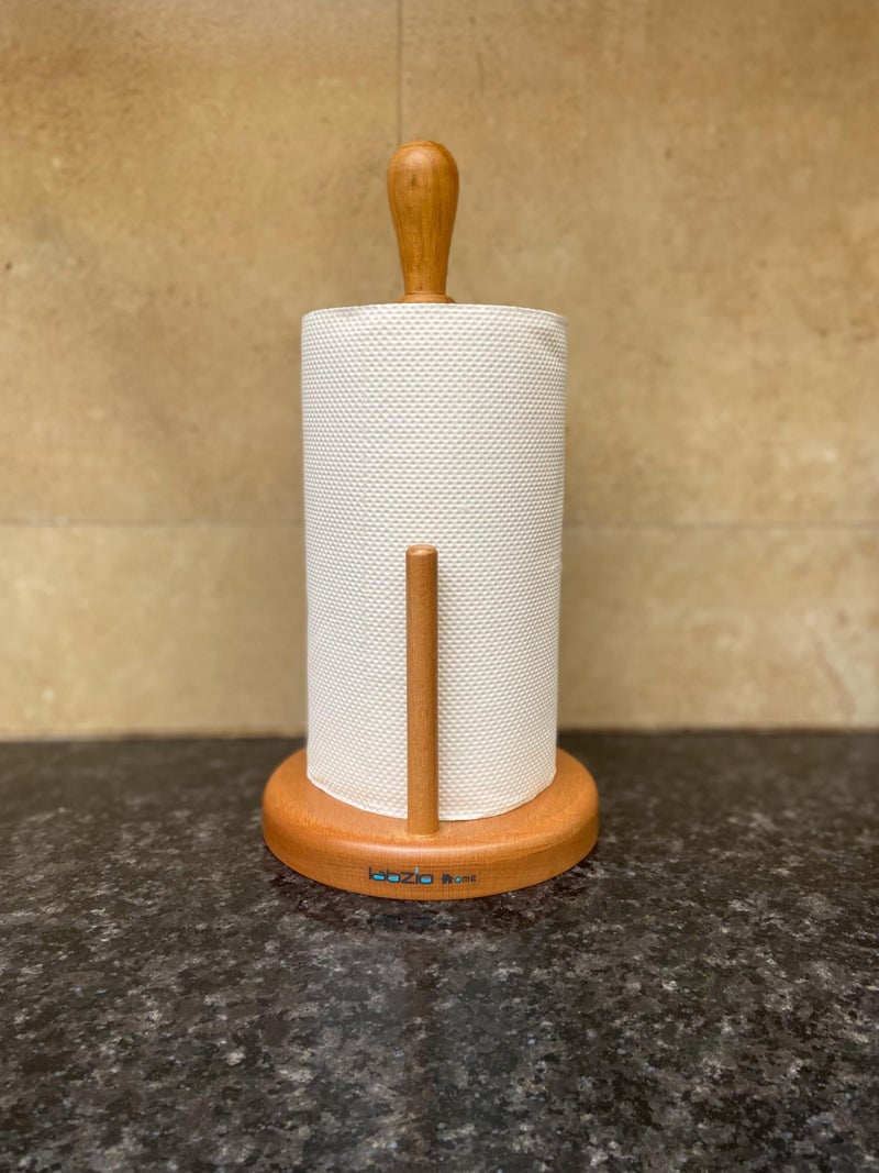 Labzio Home Paper Towel Holder - Wooden Paper Roll Holder | Kitchen Counter Top and Dispenser for Homes, Cafes and Offices Wood - Polish | Height - 28Cm, Base Diameter - 15Cm - Image 5