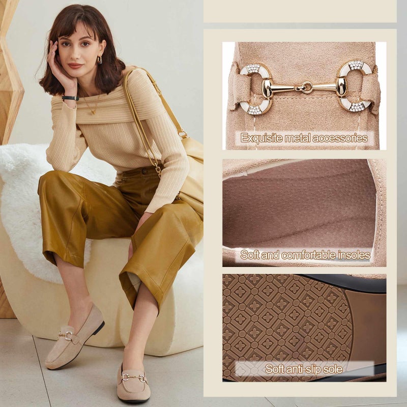 DeYashopin Womens Loafers Shoes Fashion Low Heel Slip on Shoes Comfortable Driving Flats Microfiber (Beige 8) - Image 3