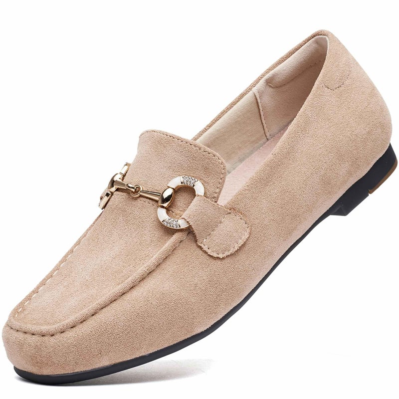 DeYashopin Womens Loafers Shoes Fashion Low Heel Slip on Shoes Comfortable Driving Flats Microfiber (Beige 8) - Image 1