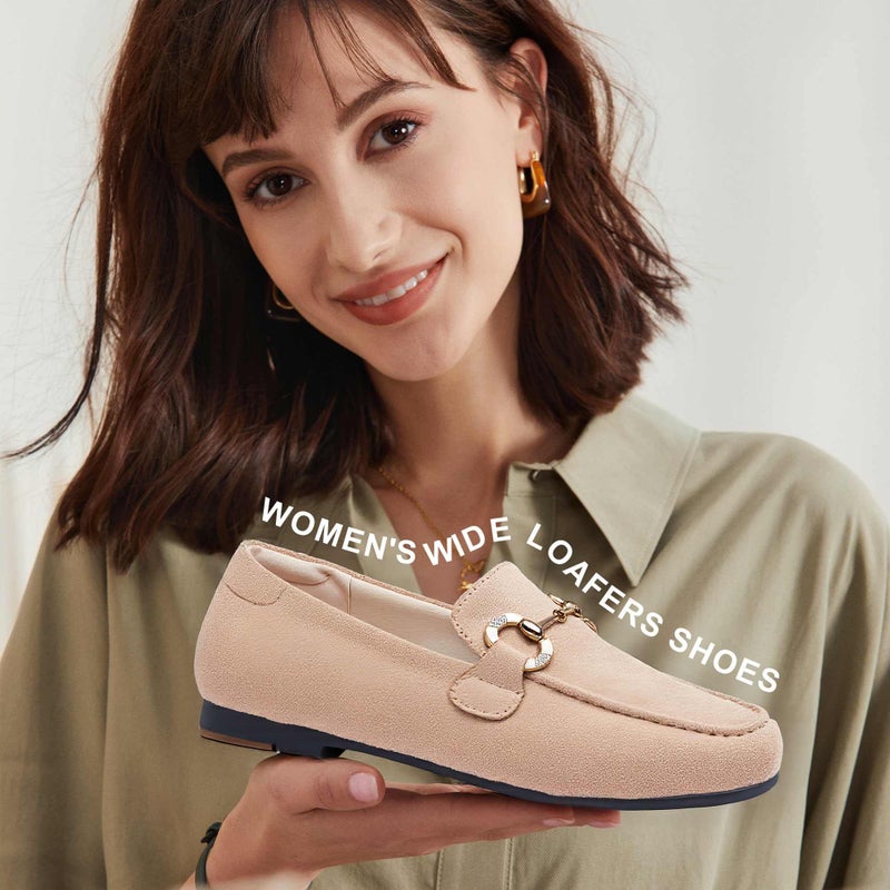 DeYashopin Womens Loafers Shoes Fashion Low Heel Slip on Shoes Comfortable Driving Flats Microfiber (Beige 8) - Image 2