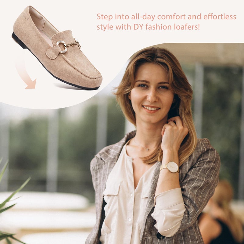 DeYashopin Womens Loafers Shoes Fashion Low Heel Slip on Shoes Comfortable Driving Flats Microfiber (Beige 8) - Image 5