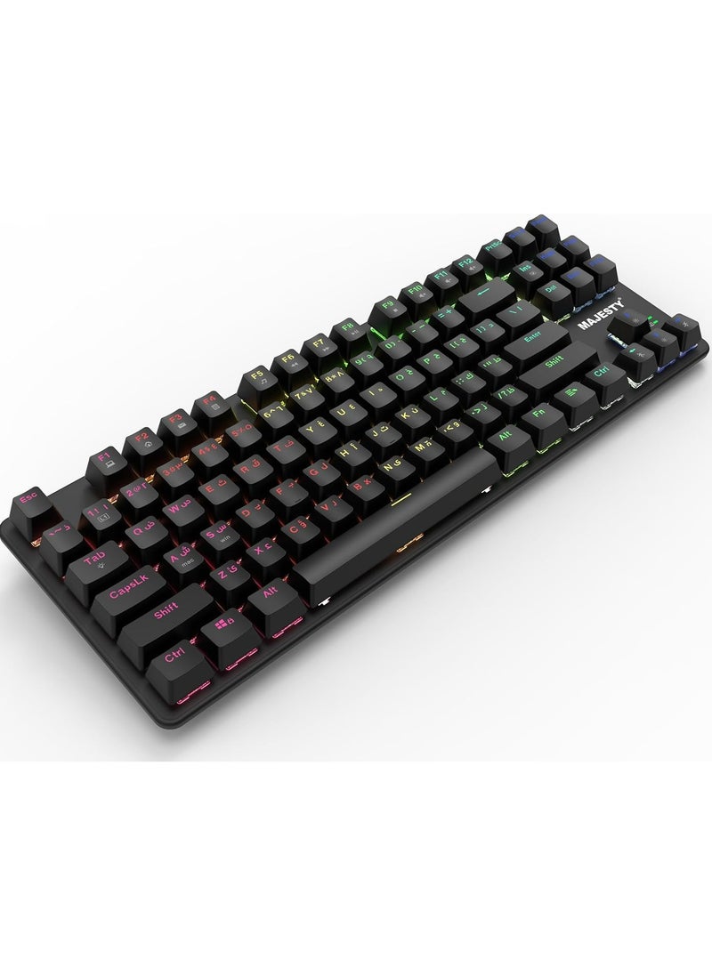 ماجيستي كيبورد ألعاب ميكانيكي 87 مفتاح من ماجيستي ، RGB ، سويتش أكيبورد ألعاب ميكانيكي 87 مفتاح من ماجيستي | إضاءة RGB | سويتش أوتيمو الأحمر | مفاتيح مضيئة عربي/إنجليزي | تصميم Hot-Swap | كيبل Type-C قابل للفصل  - Image 2